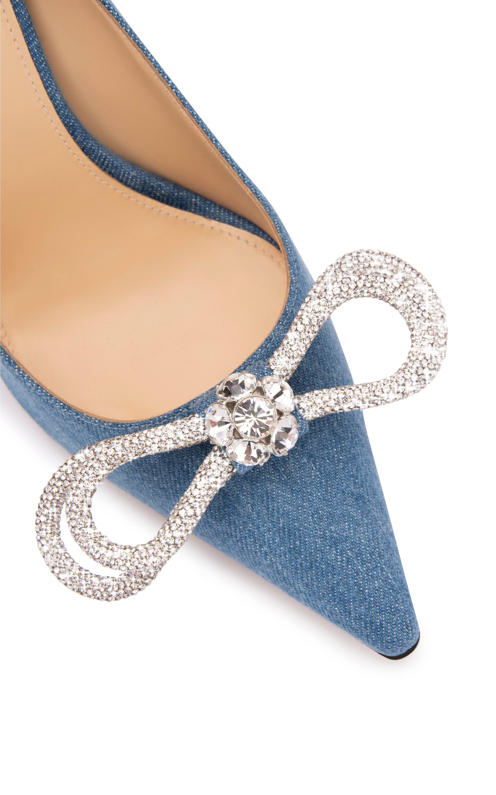 Double Bow 95 pumps in denim & rhinestone - Denim Blue