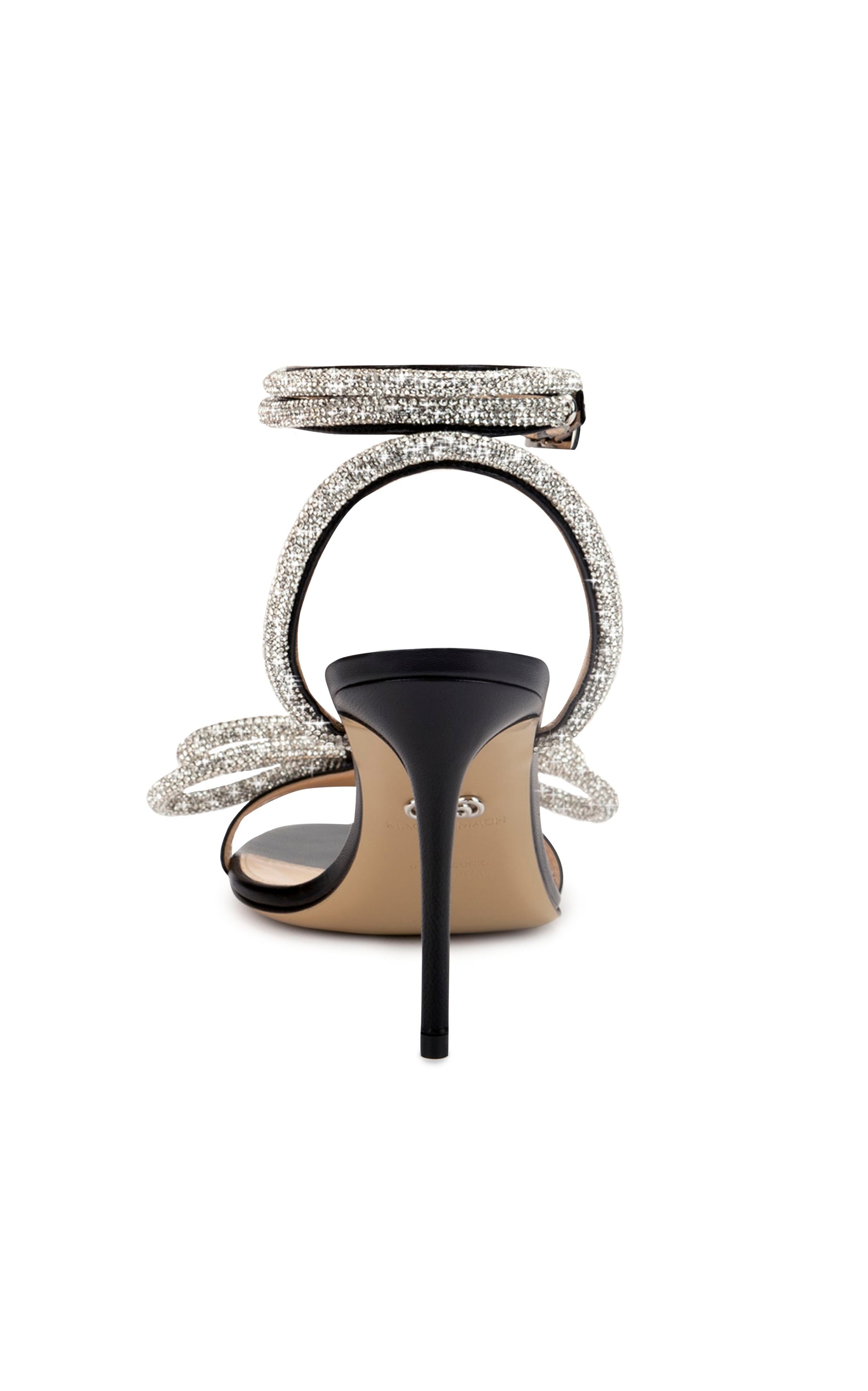 Sandales à talon Double Bow 95 en cuir & strass - Black