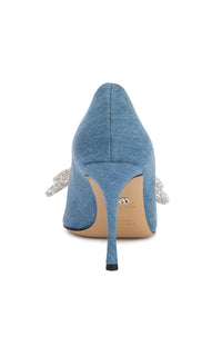 Double Bow 95 pumps in denim & rhinestone - Denim Blue