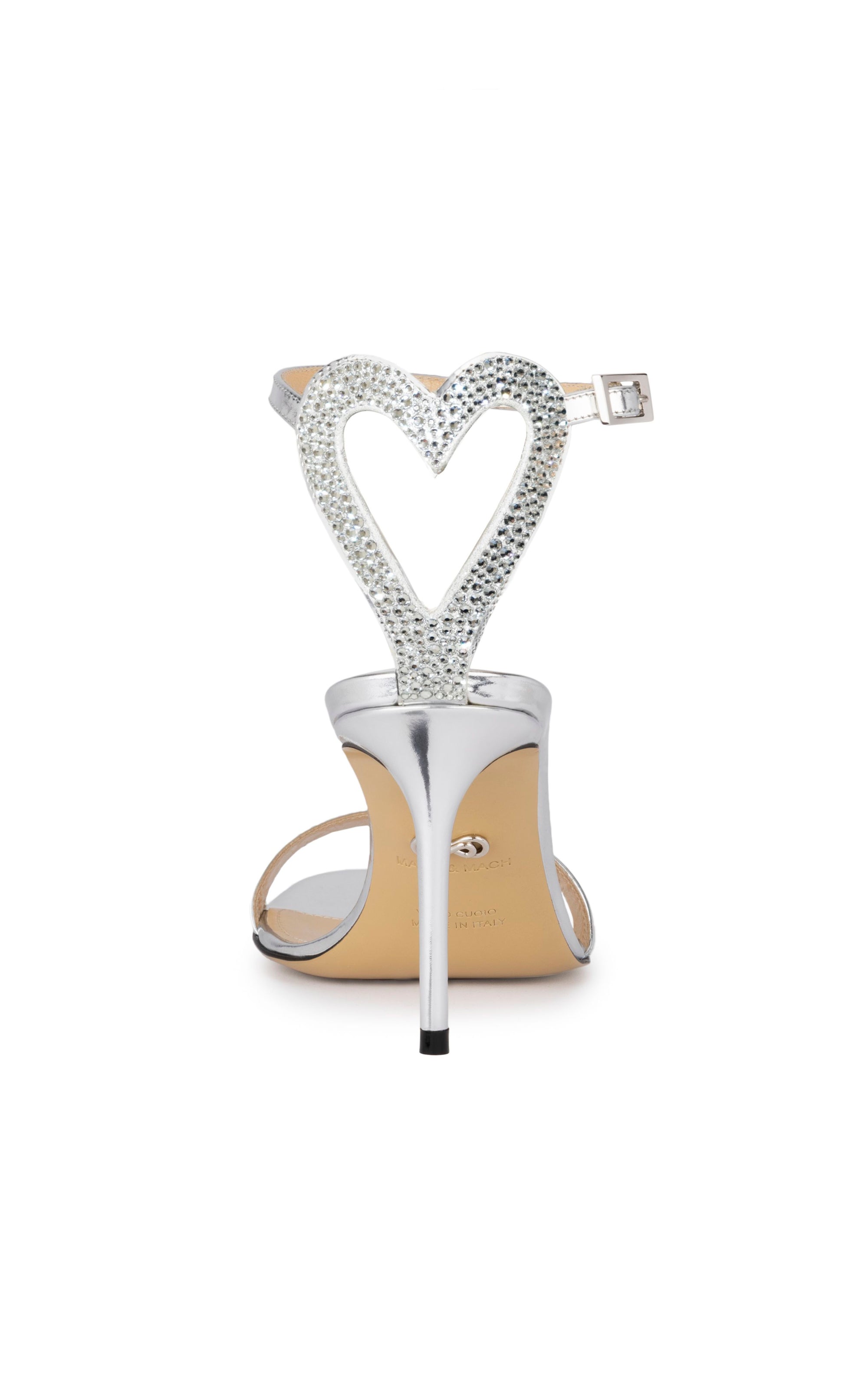 Special Heart 85 sandals in mirrored leather & rhinestones - Silver