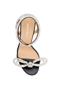 Sandales à talon Double Bow 95 en cuir & strass - Black