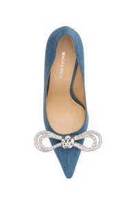 Double Bow 95 pumps in denim & rhinestone - Denim Blue