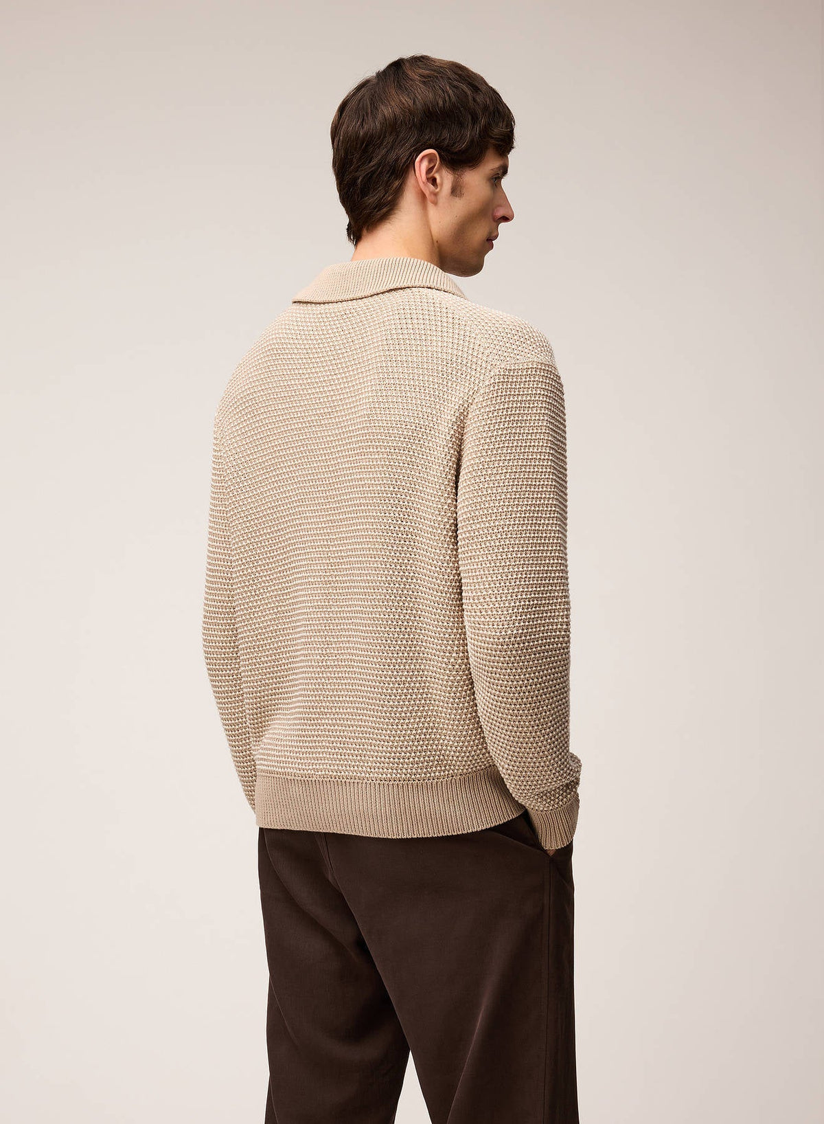 SAND AND BUTTER BICOLOR KNIT LONG SLEEVES POLO