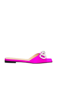 Double Bow silk & rhinestone mules - Fuchsia