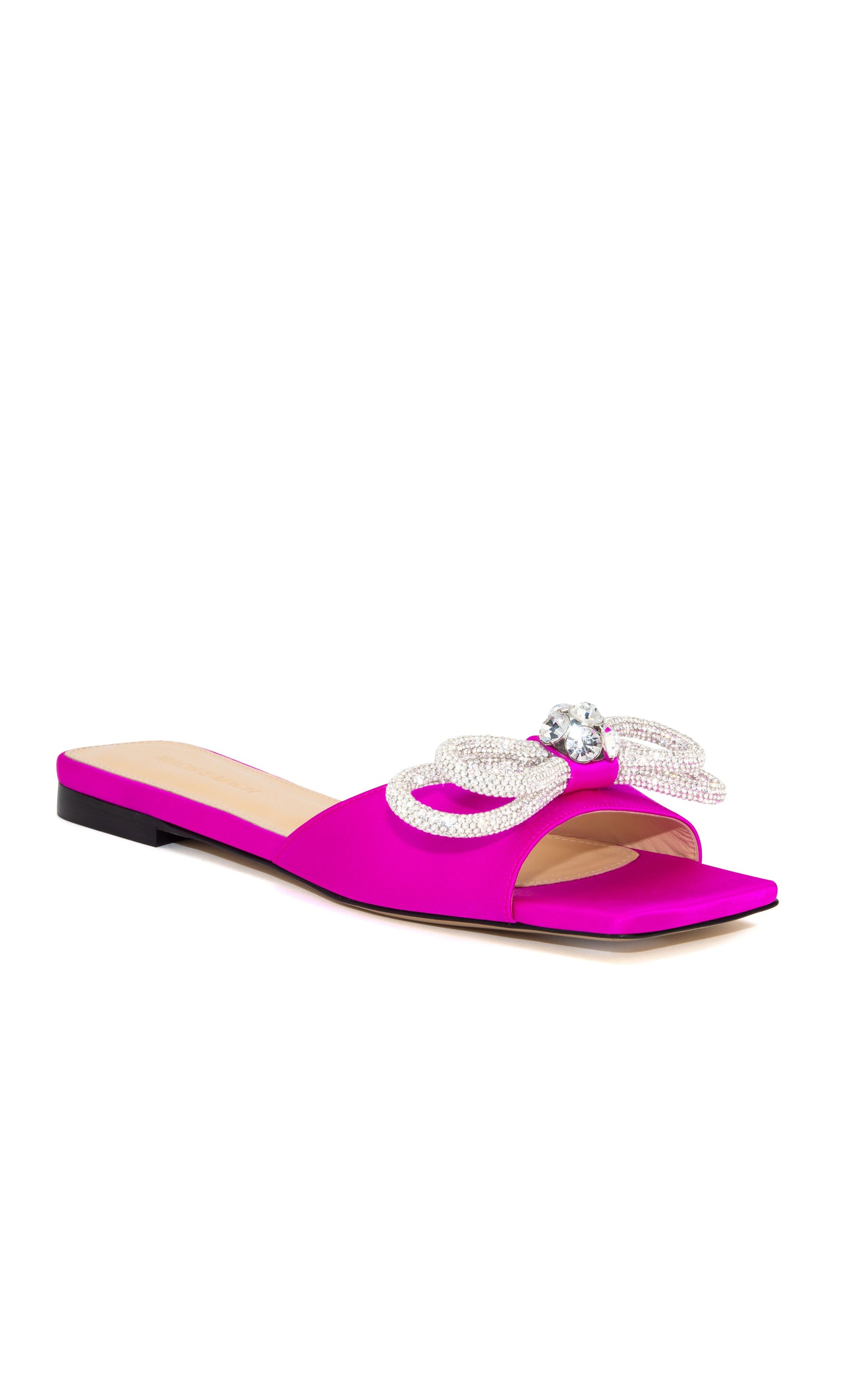 Double Bow silk & rhinestone mules - Fuchsia