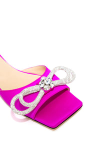Double Bow silk & rhinestone mules - Fuchsia