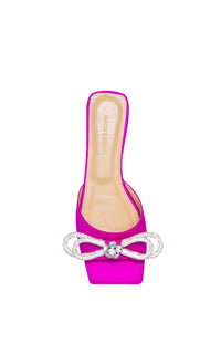 Double Bow silk & rhinestone mules - Fuchsia