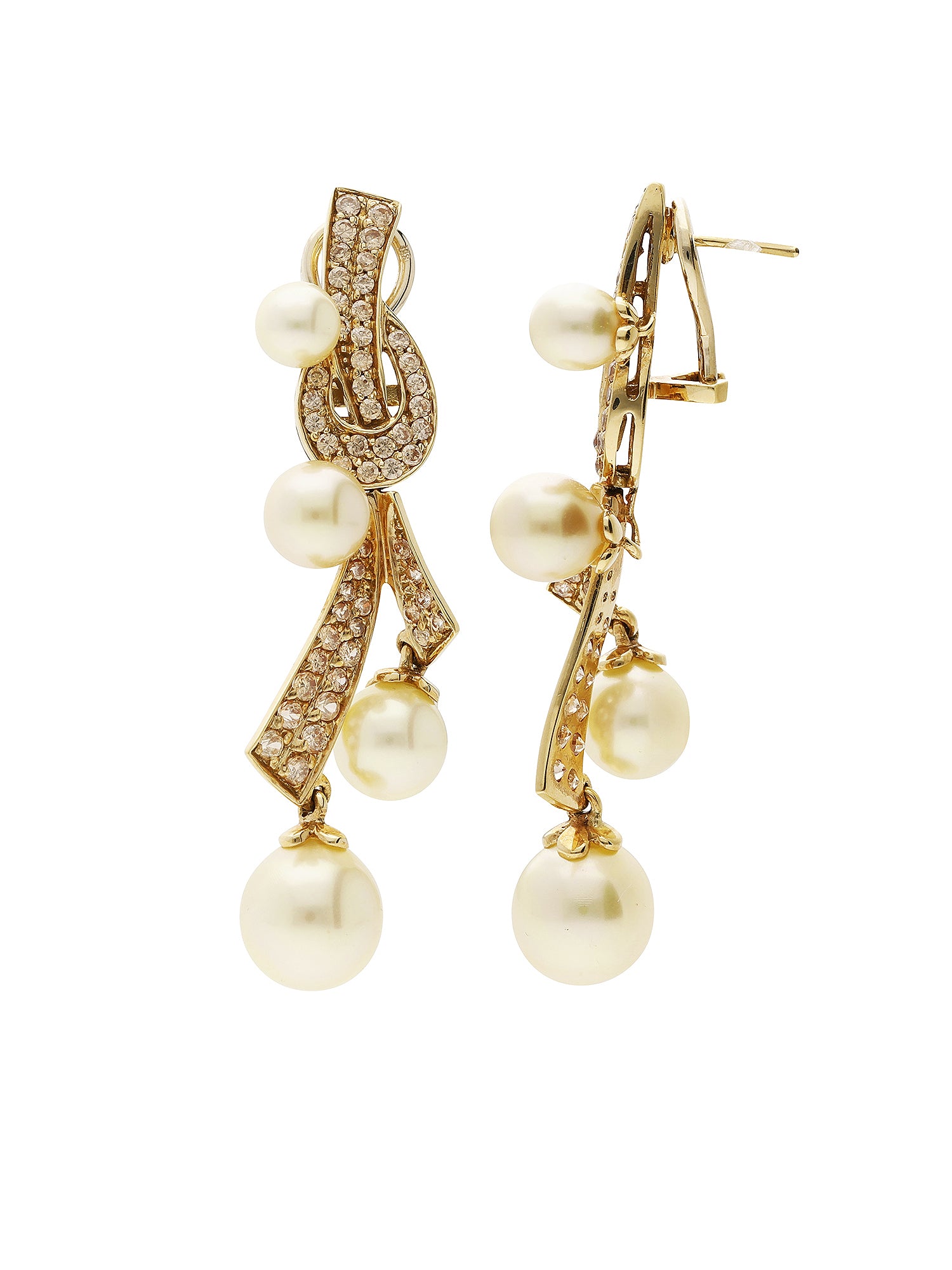 1qty NEW / Or jaune 18ct Boucles d'oreilles système mixte (clip et tige) en or jaune 18 cts serties de Burmalite perle de synthèse gold et Burmalite coffee // RECO : 615€