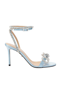 Double Bow 95 heeled sandals in silk & rhinestone - Blue