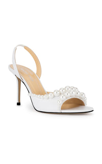 Slingback Sirène 85 en cuir & perles - White