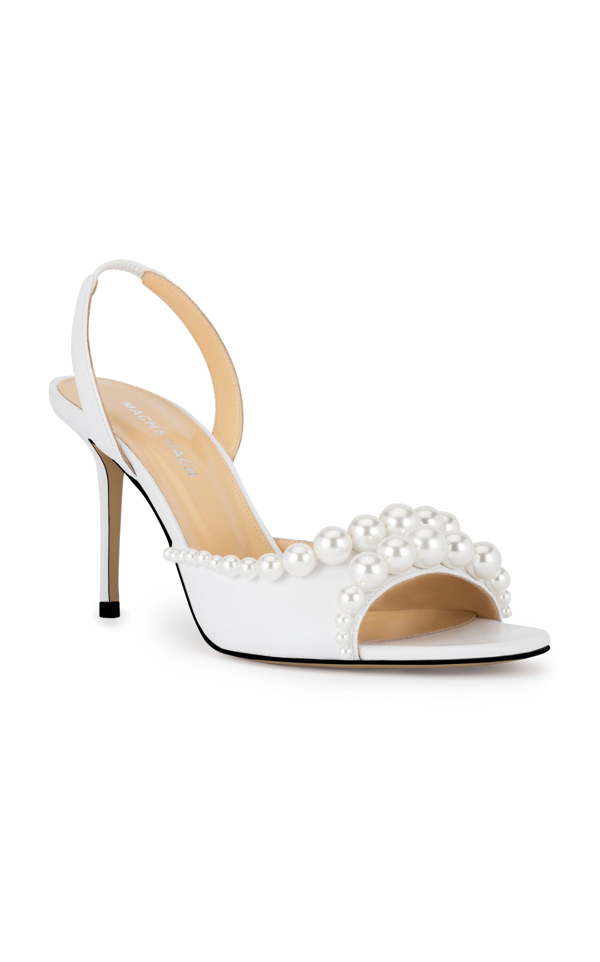 Slingback Sirène 85 en cuir & perles - White