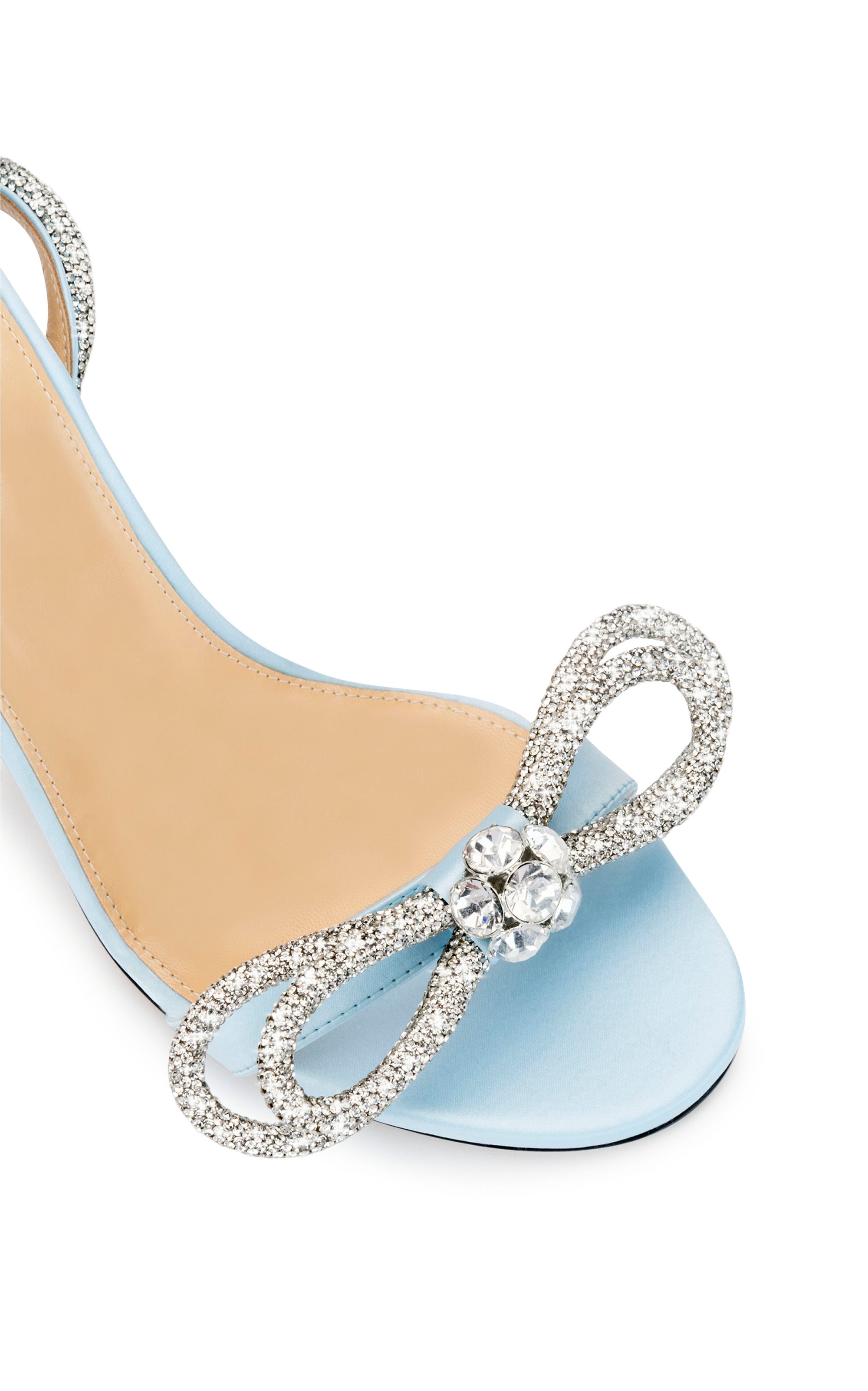 Double Bow 95 heeled sandals in silk & rhinestone - Blue