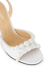 Slingback Sirène 85 en cuir & perles - White