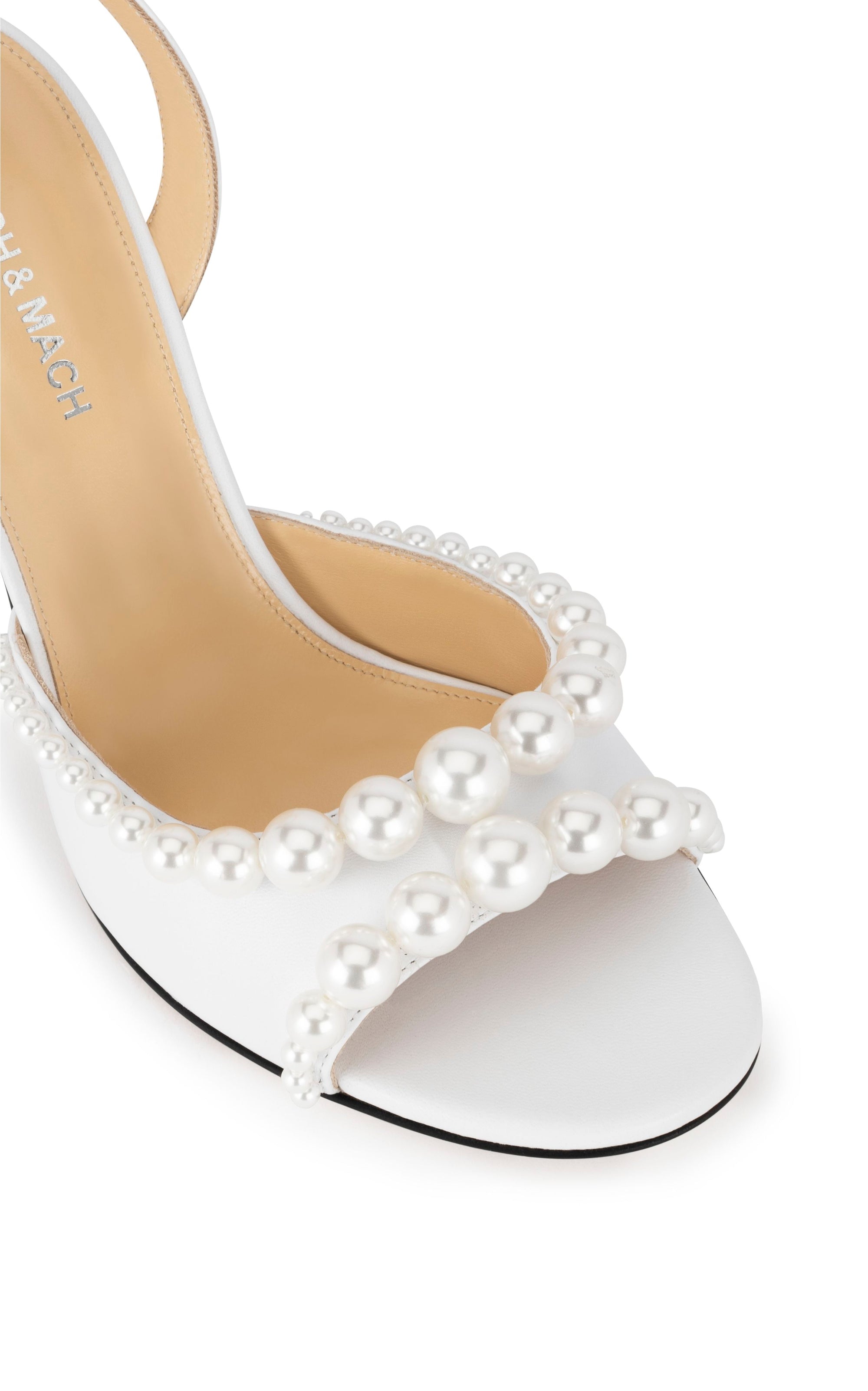 Slingback Sirène 85 en cuir & perles - White