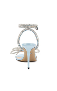 Double Bow 95 heeled sandals in silk & rhinestone - Blue
