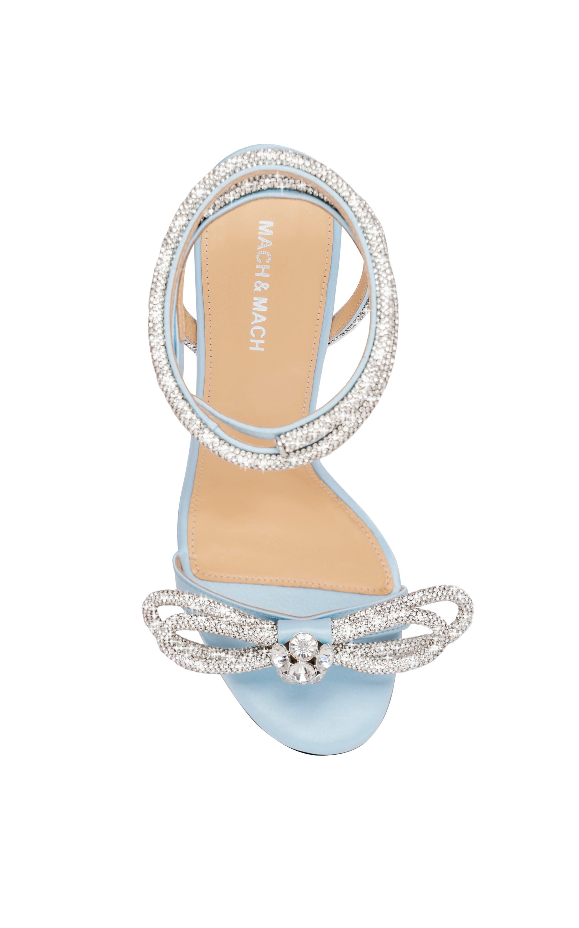 Double Bow 95 heeled sandals in silk & rhinestone - Blue