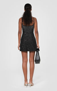 Short dress embellished with rhinestones - Black