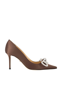 Double Bow 85 satin and rhinestone pumps - Brown