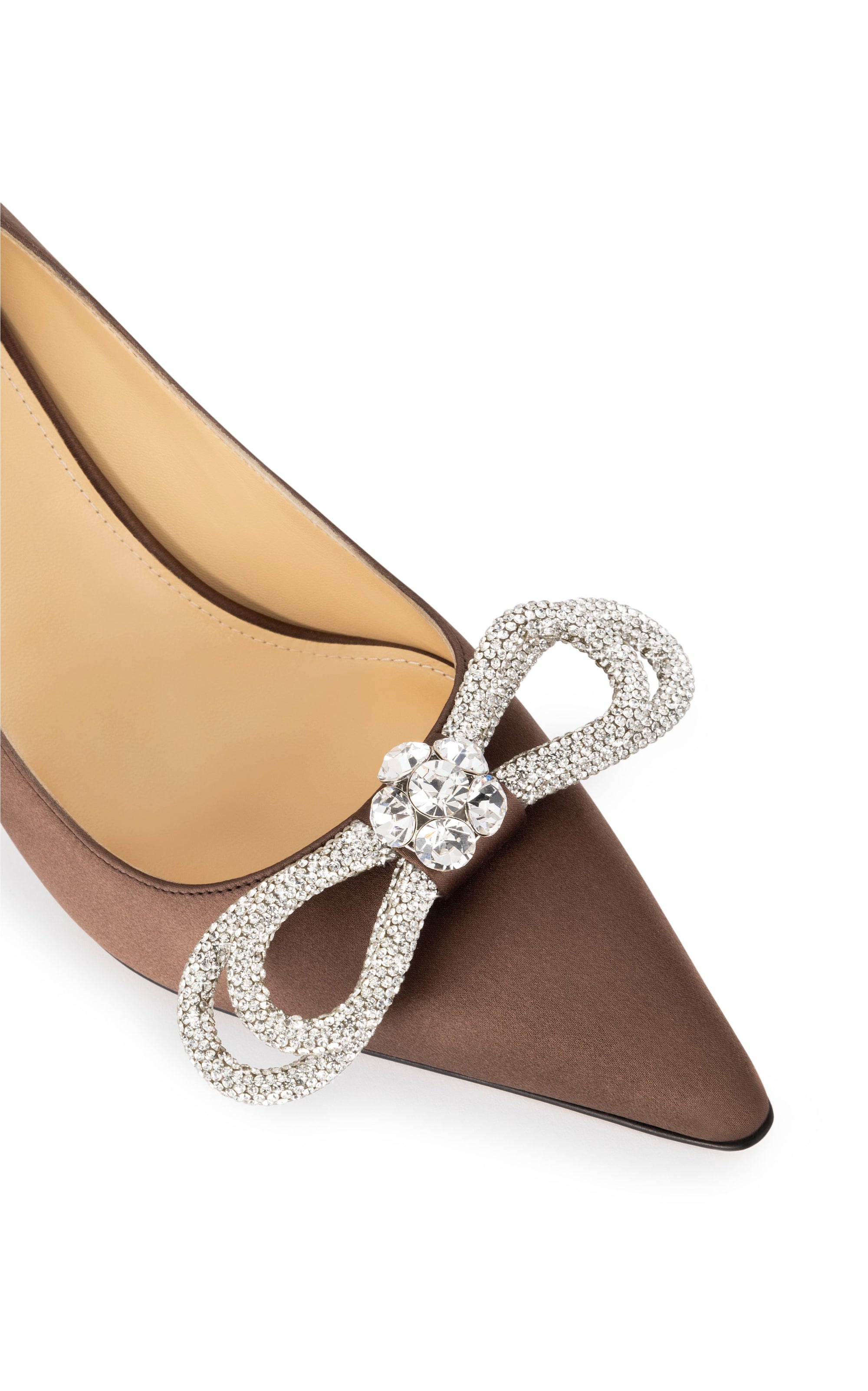 Double Bow 85 satin and rhinestone pumps - Brown