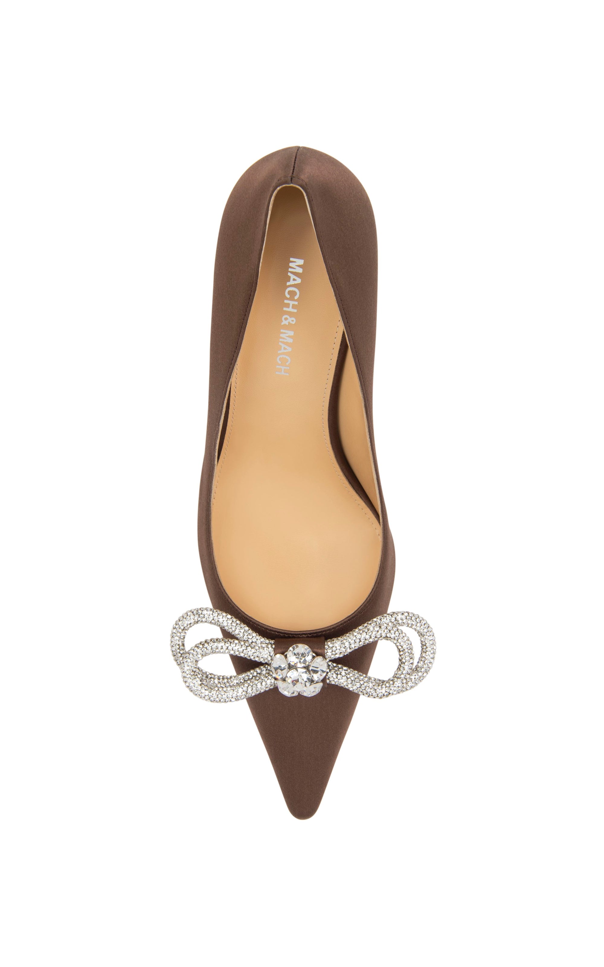 Double Bow 85 satin and rhinestone pumps - Brown