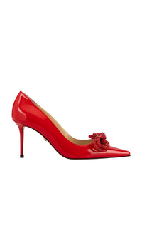 Double Bow 85 pumps in patent leather & rhinestone - Red