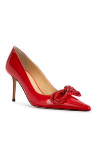 Double Bow 85 pumps in patent leather & rhinestone - Red