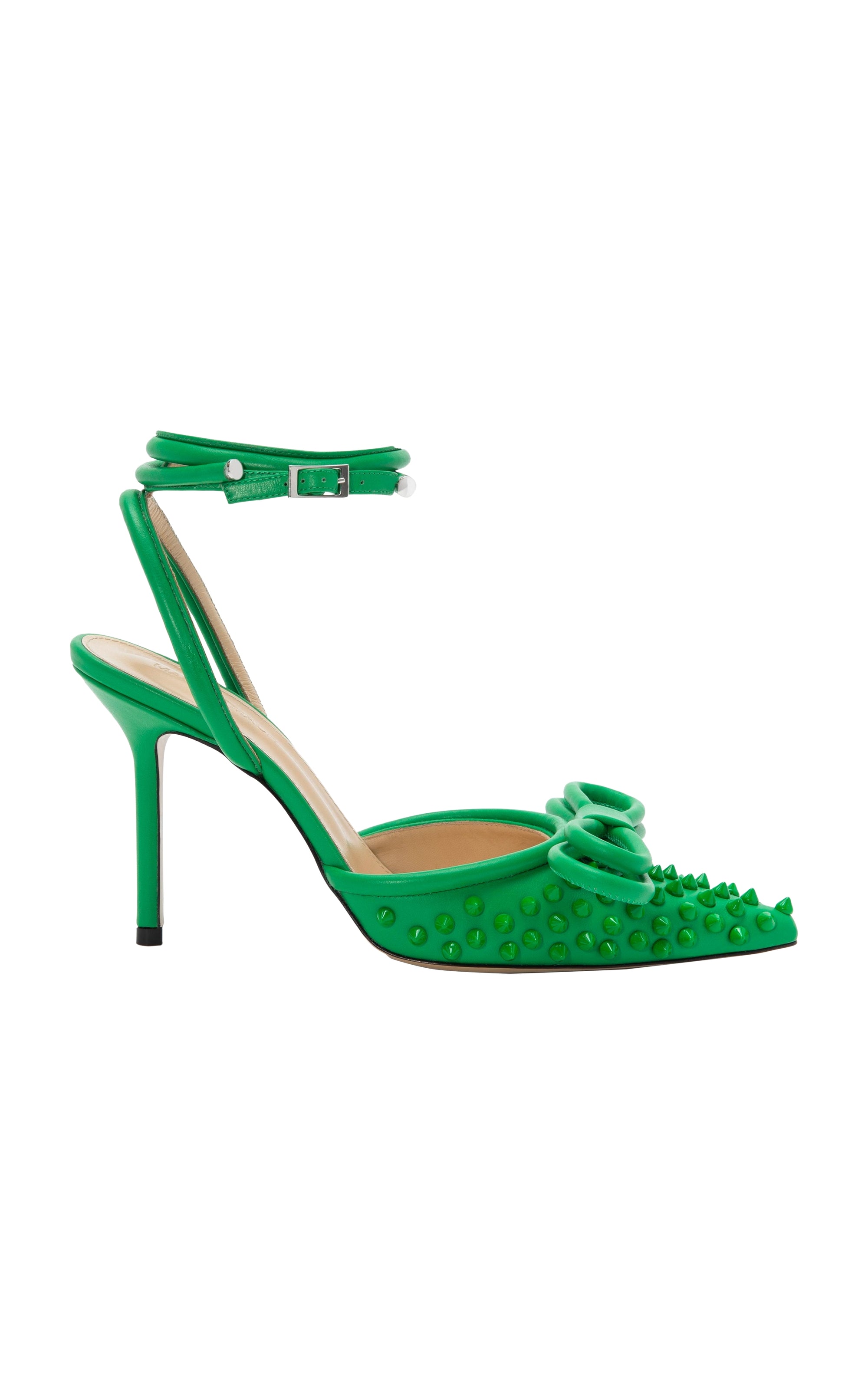 Studded Double Bow slingbacks 100 in leather - Green