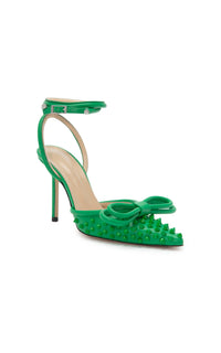 Studded Double Bow slingbacks 100 in leather - Green
