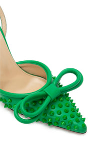 Studded Double Bow slingbacks 100 in leather - Green