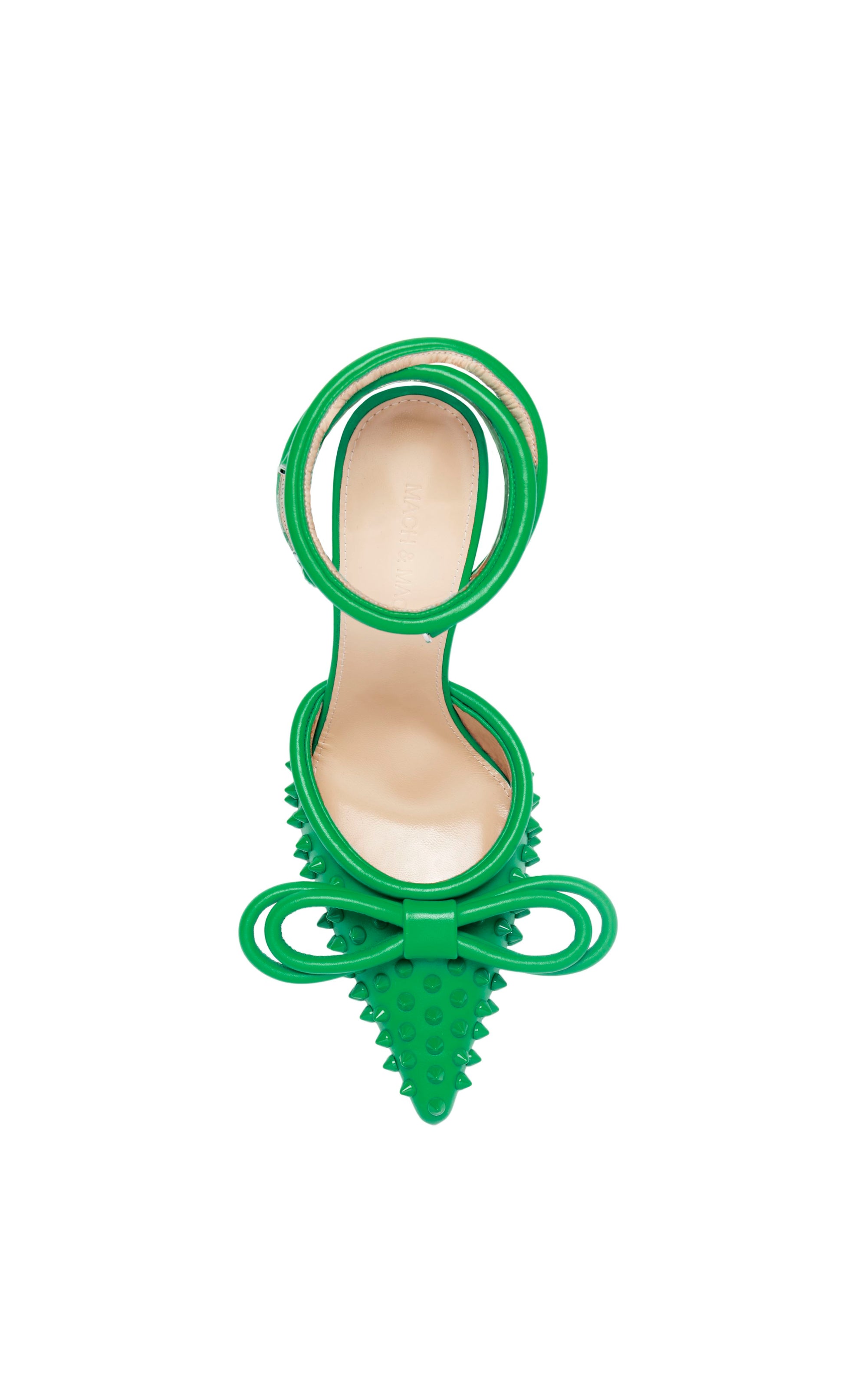 Studded Double Bow slingbacks 100 in leather - Green