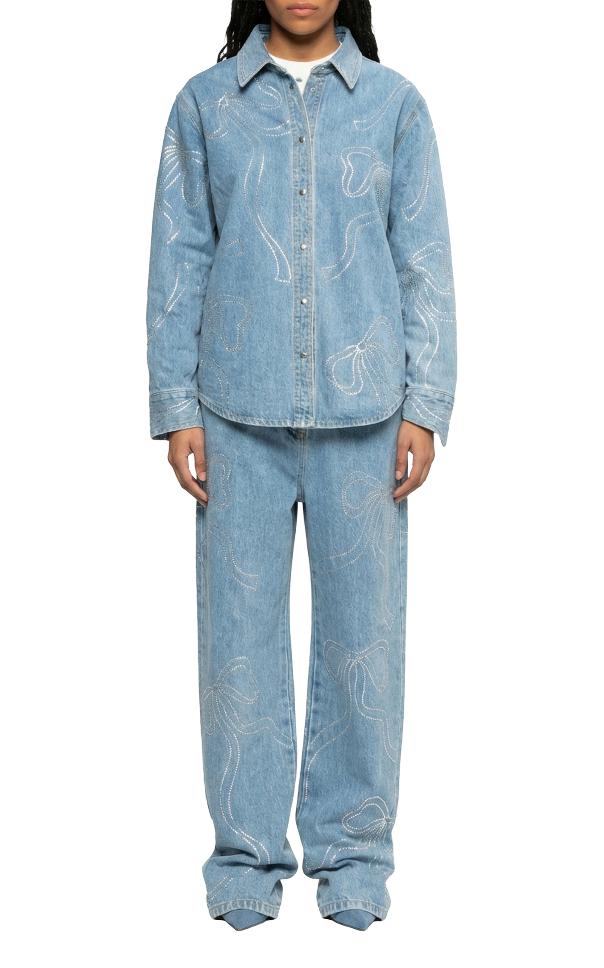 Ribbon denim jeans with rhinestones - Blue