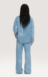 Ribbon shirt with rhinestones - Blue