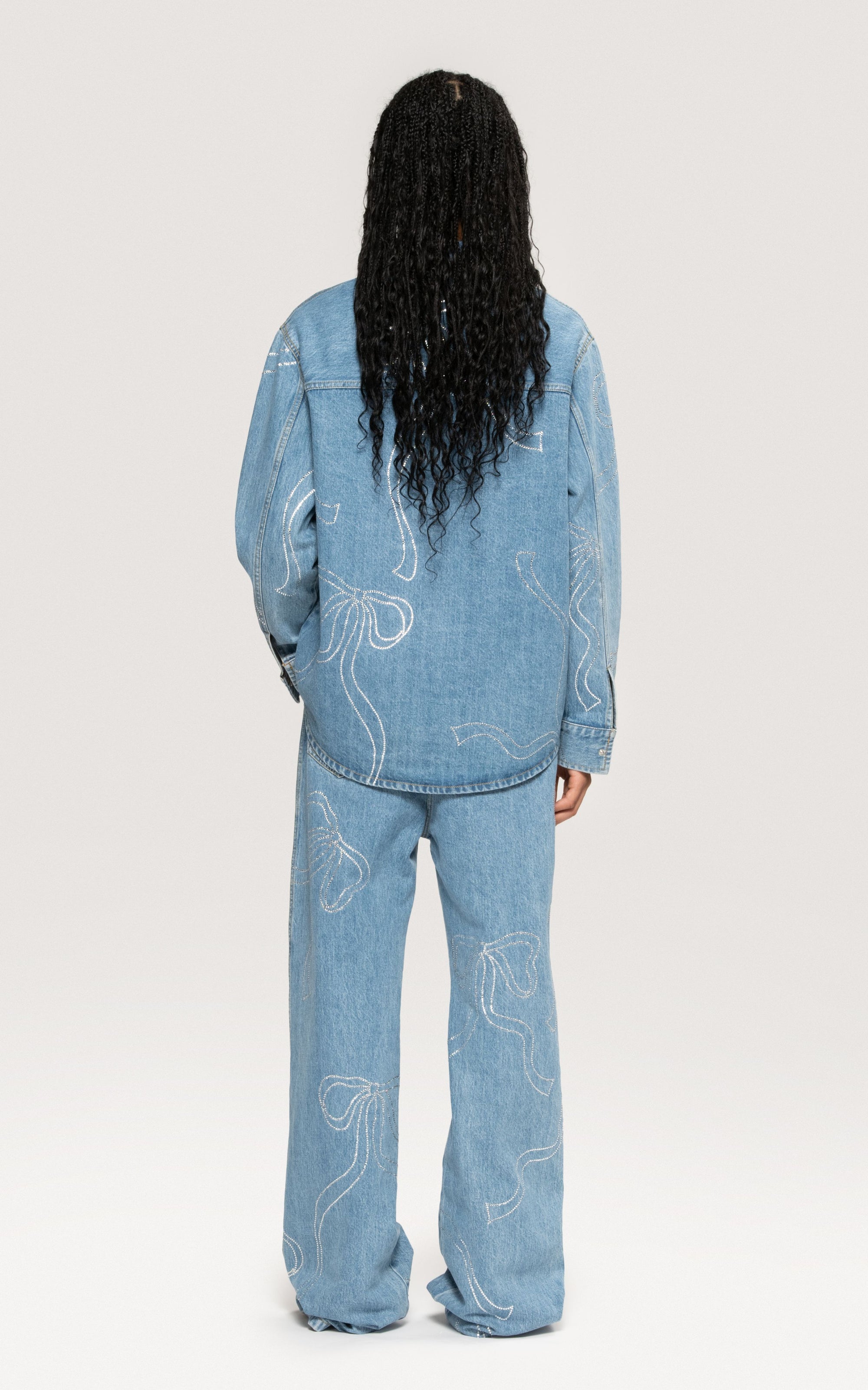 Ribbon shirt with rhinestones - Blue