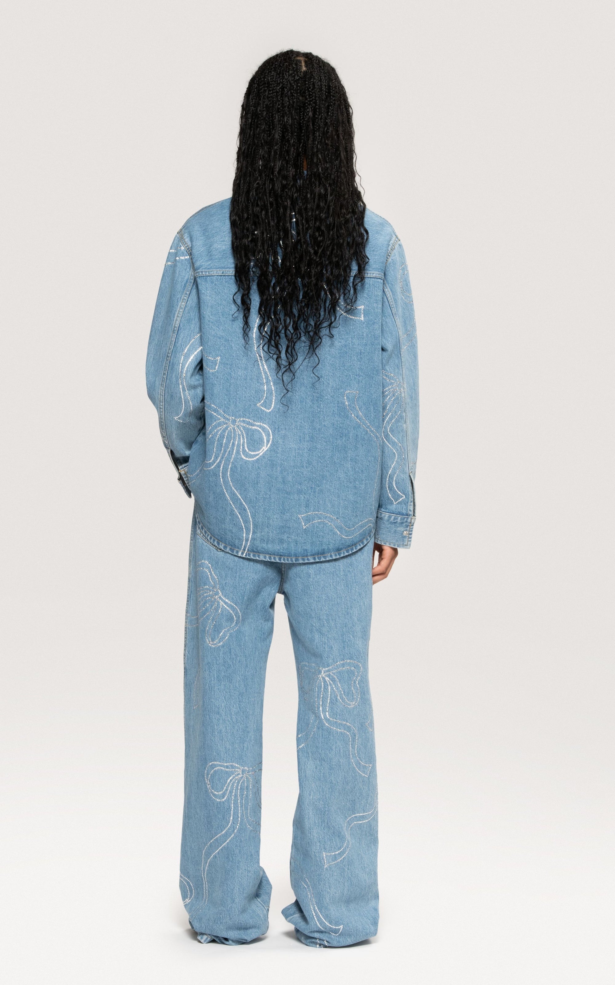 Ribbon denim jeans with rhinestones - Blue