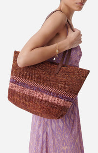 Panier porté épaule en raphia - Multicolore & Biscuit