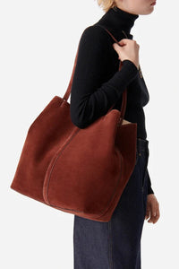 Iconic Daily large suede tote bag - Cognac