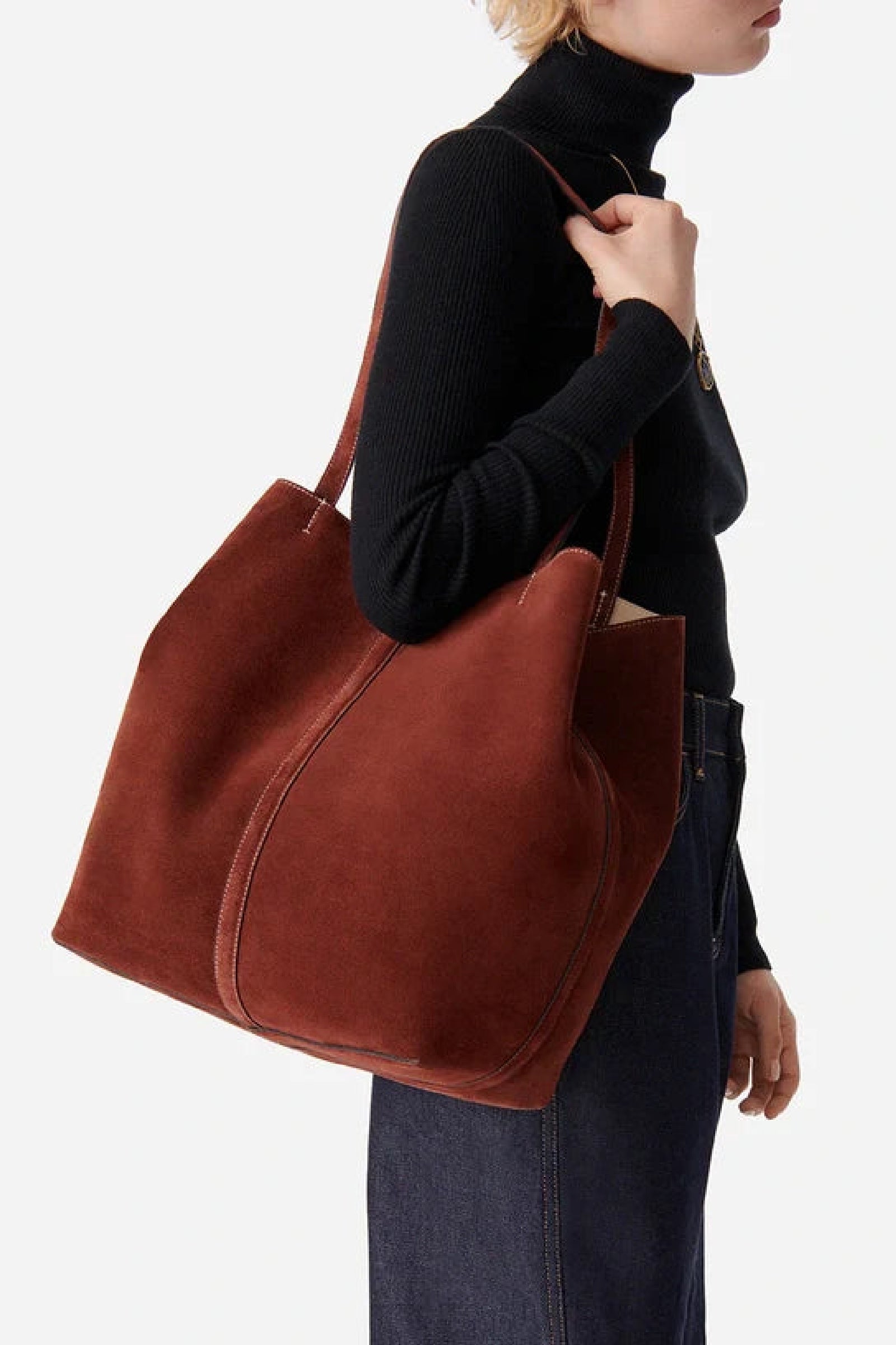 Iconic Daily large suede tote bag - Cognac