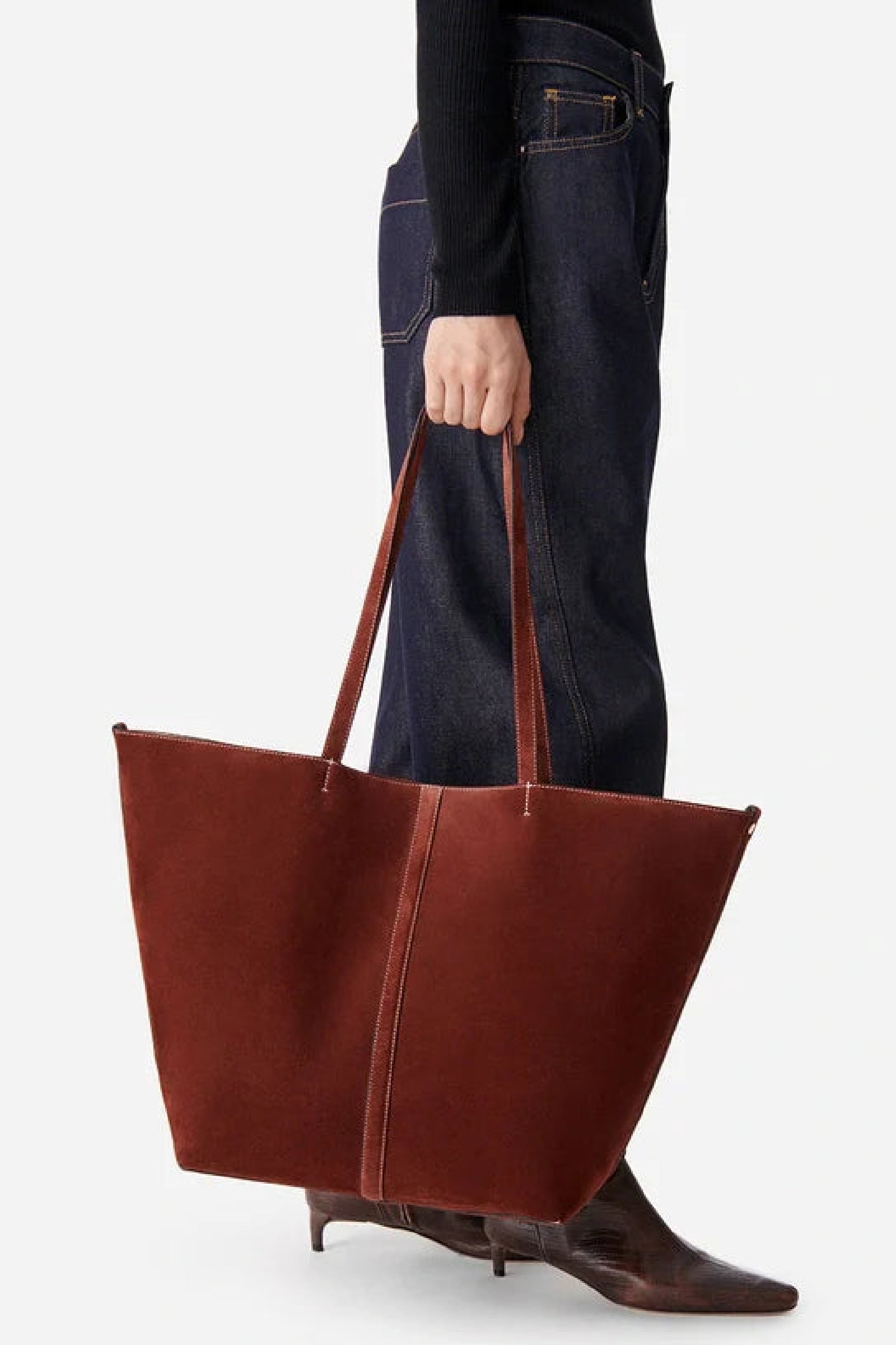 Iconic Daily large suede tote bag - Cognac