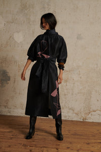 ANTHRACITE/PARME _ Robe Saskia en lin et soie - Anthracite & parme