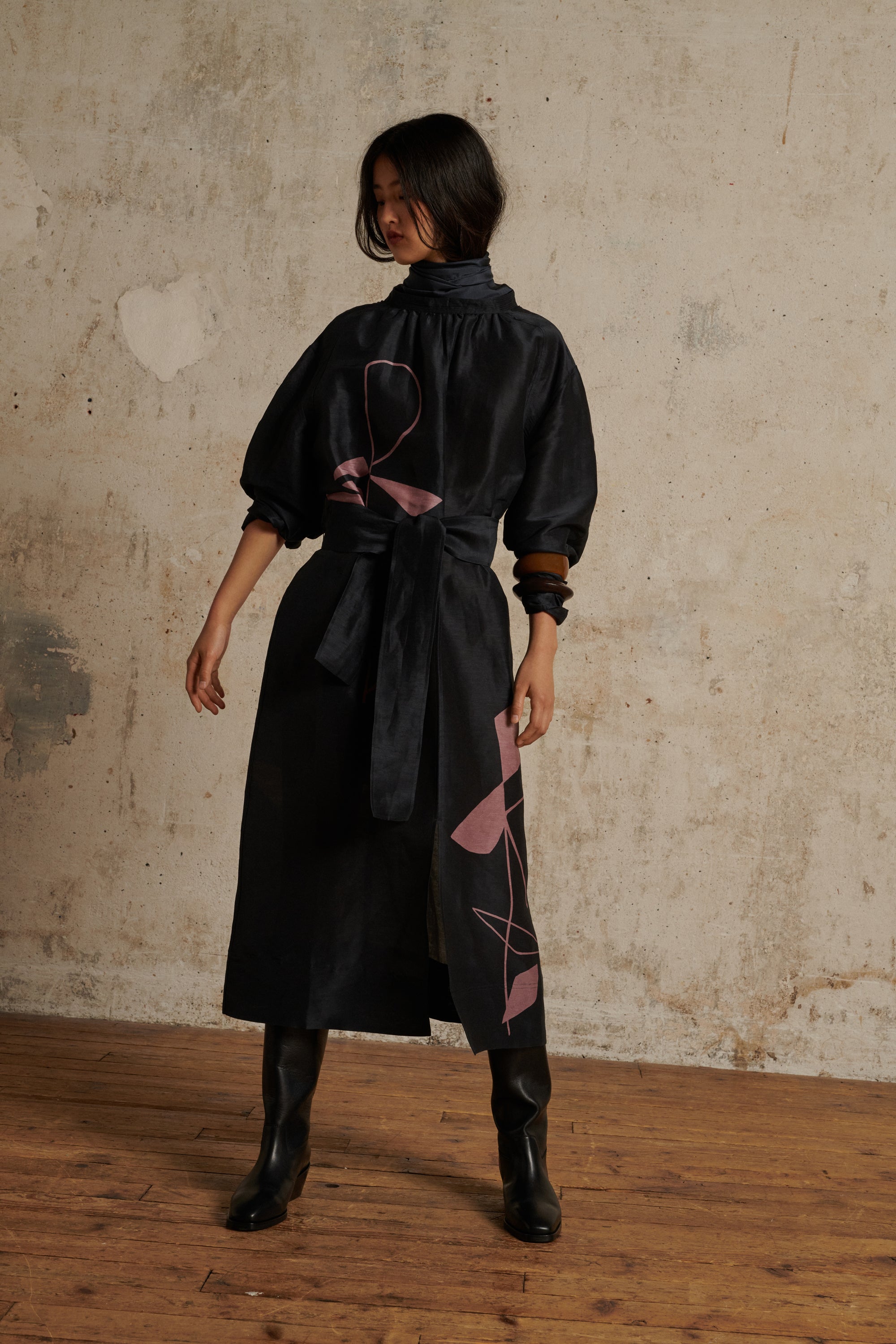 ANTHRACITE/PARME _ Robe Saskia en lin et soie - Anthracite & parme