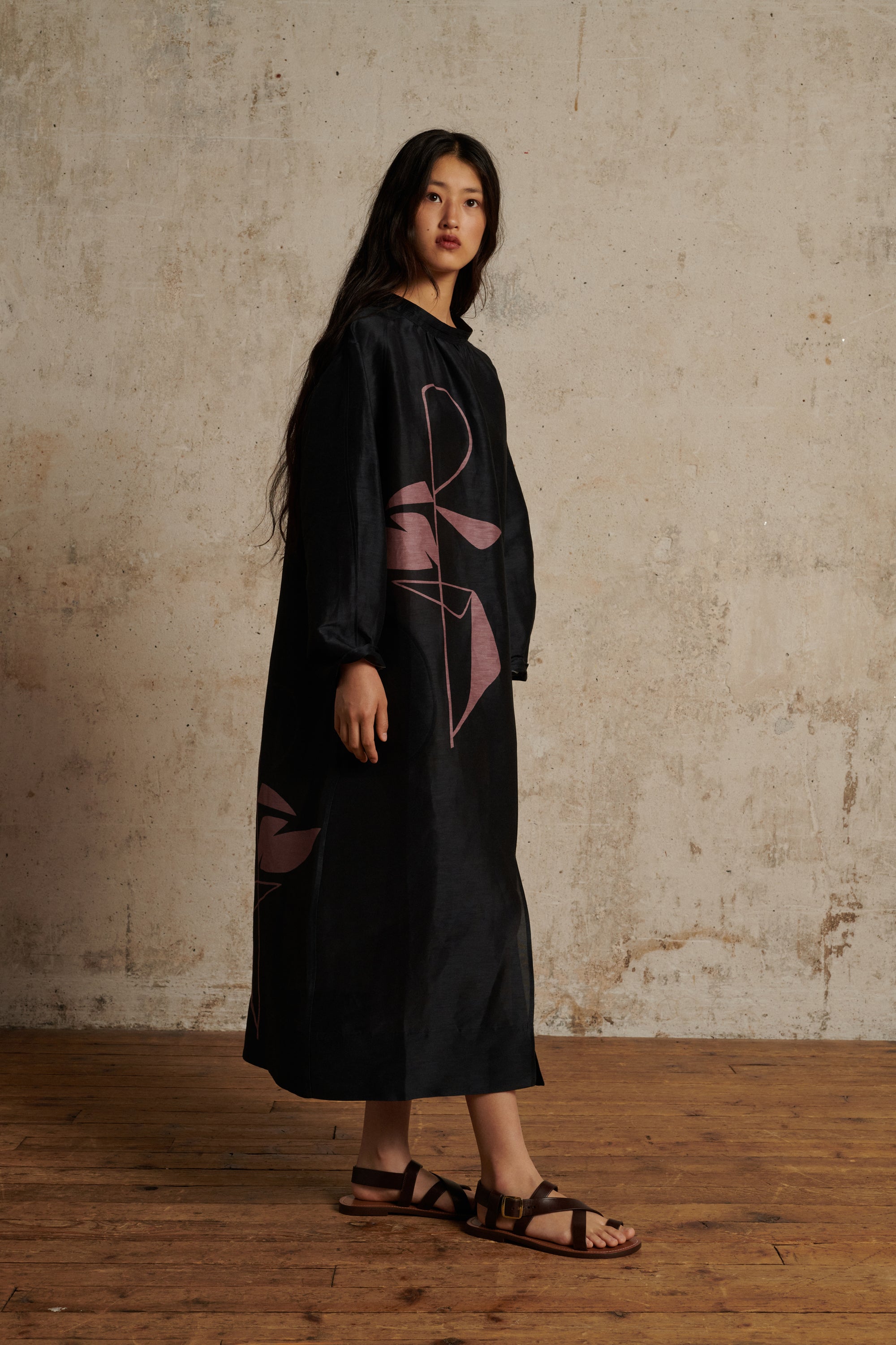 ANTHRACITE/PARME _ Robe Saskia en lin et soie - Anthracite & parme