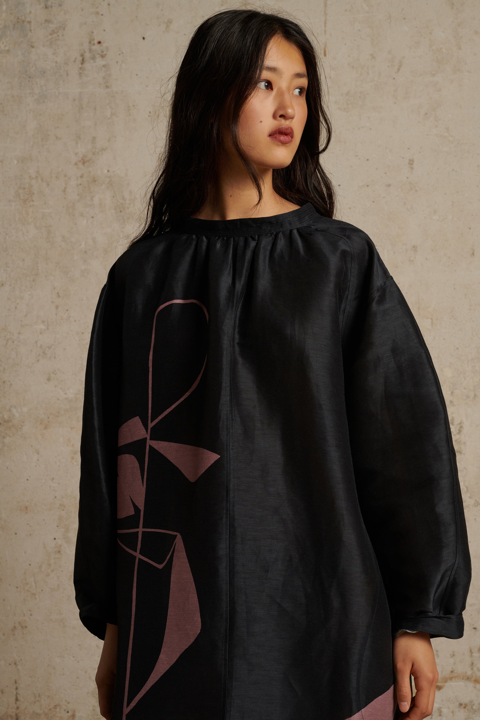 ANTHRACITE/PARME _ Robe Saskia en lin et soie - Anthracite & parme