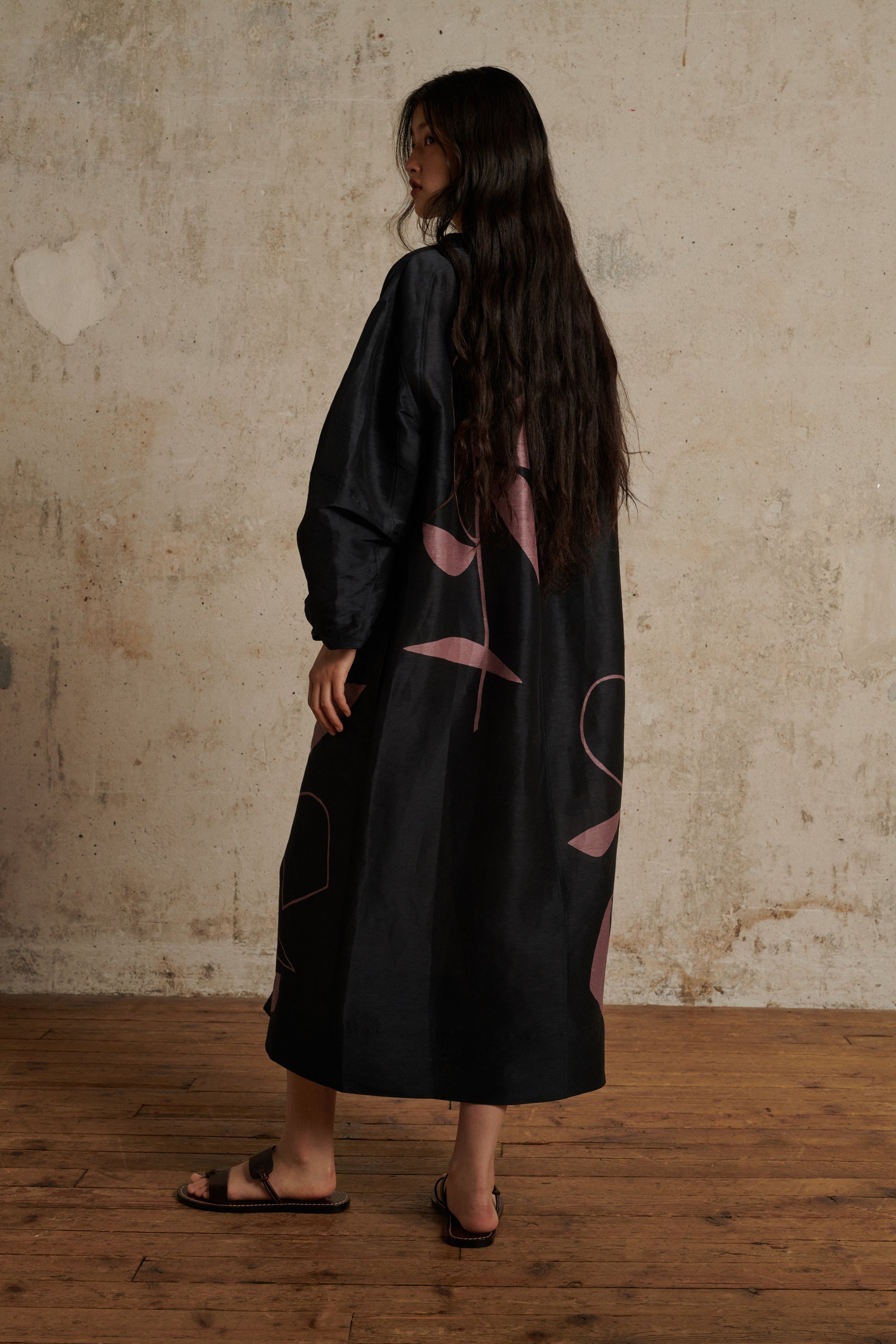 ANTHRACITE/PARME _ Robe Saskia en lin et soie - Anthracite & parme