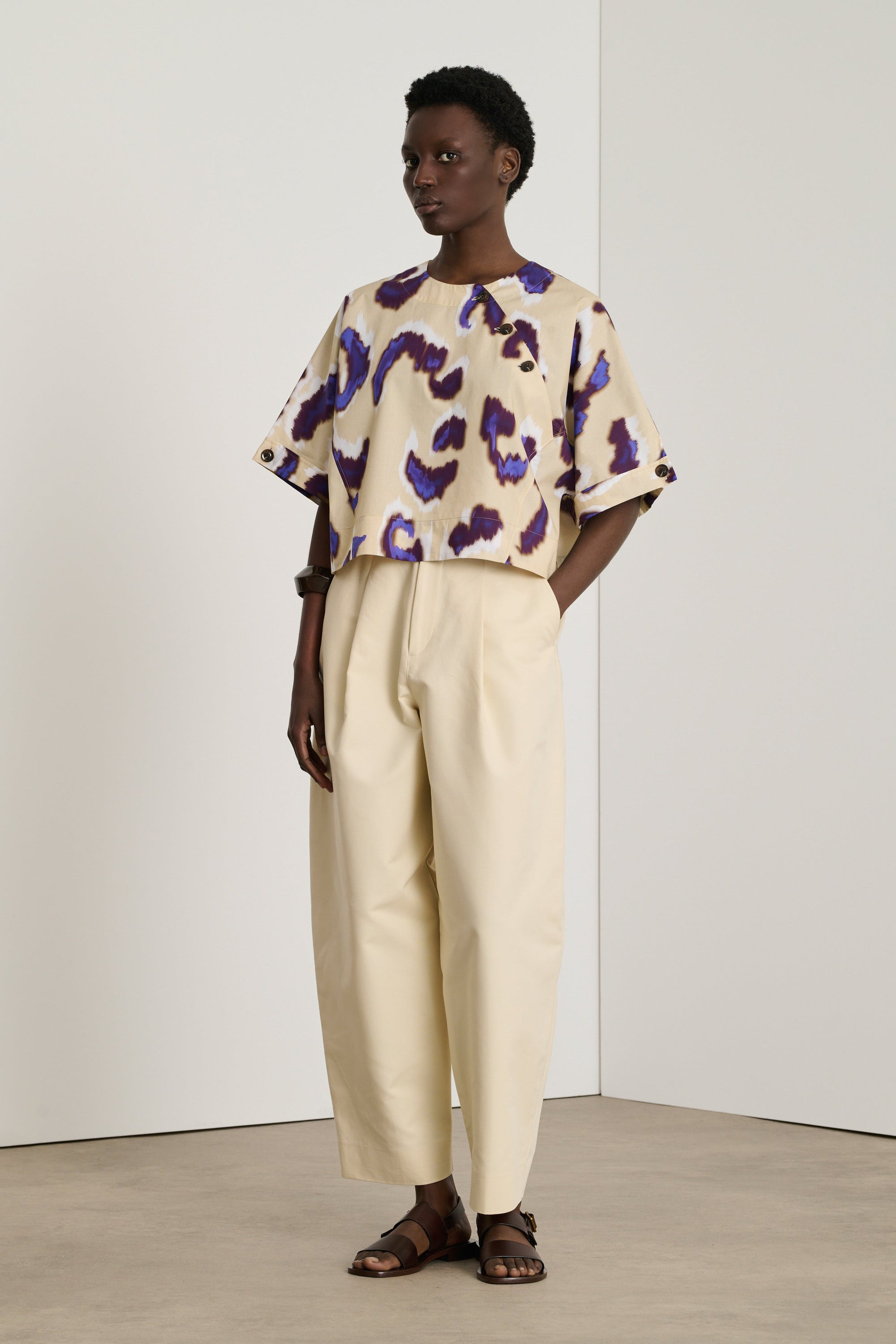 BEIGE/AUBERGINE BLOUSE EDITH
