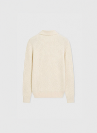 IVORY KNITTED DAMIER WOOL AND SILK CARDIGAN