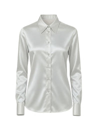 Long-sleeved satin shirt - Ice Grey