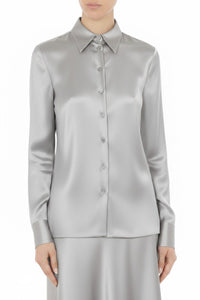 Long-sleeved satin shirt - Ice Grey