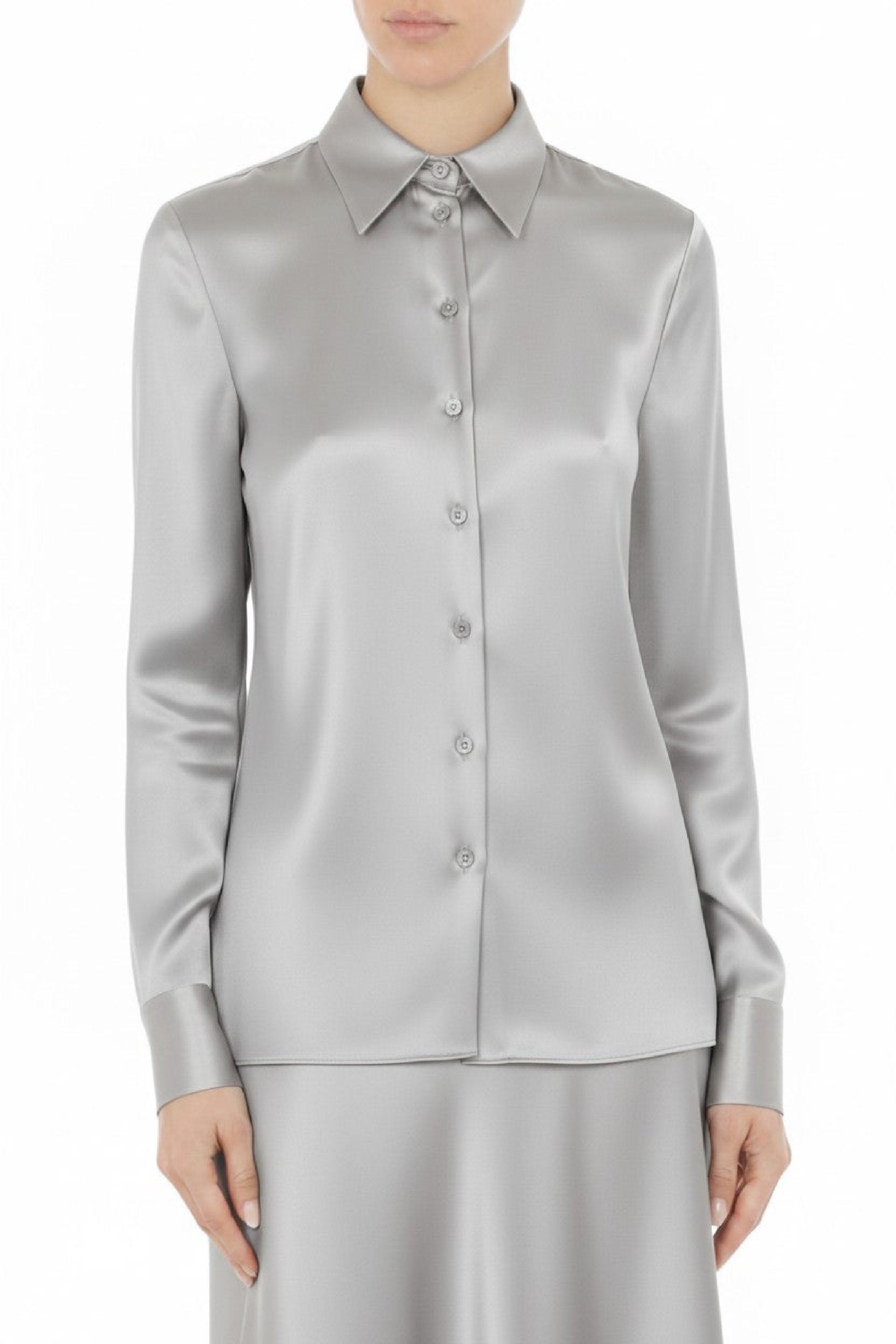 Long-sleeved satin shirt - Ice Grey