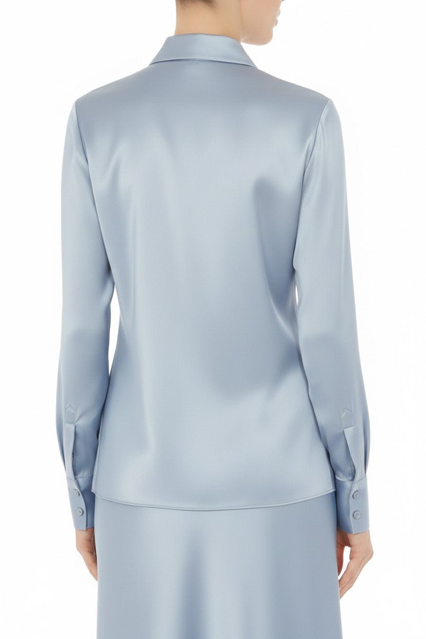 Long-sleeved satin shirt - Ice Grey