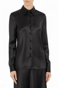 Chemise en satin à manches longues - Black